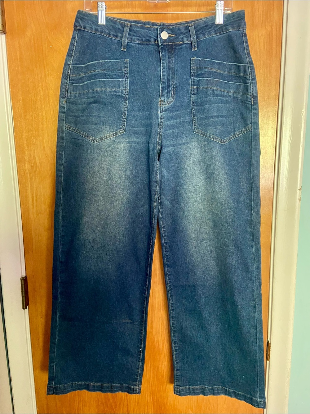👖💙NWOT Women’s High-Rise Baggy Wide-Leg Stretch Dark Blue Denim Jeans SZ 1X